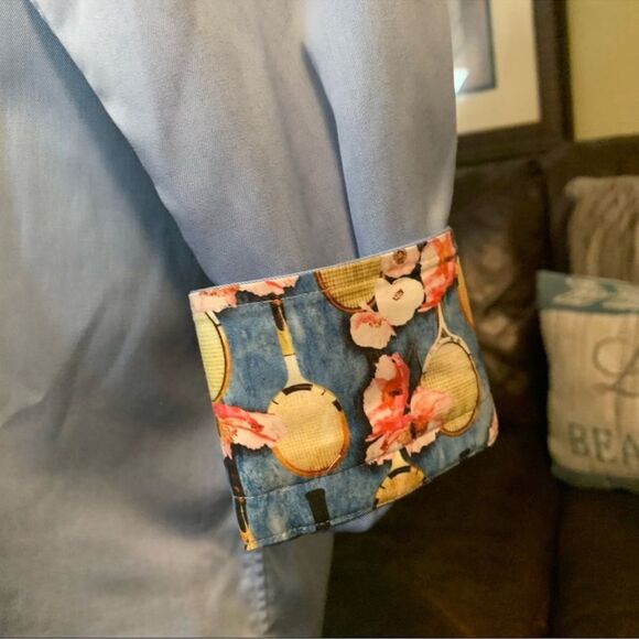 ETON Blue Button Down Tennis Racket Floral Print Flip Cuff Shirt XL - Picture 4 of 11